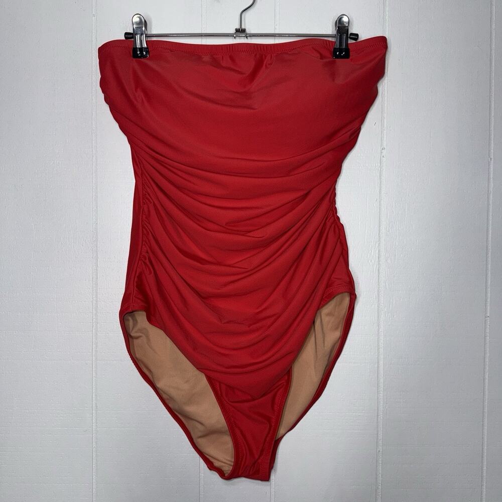 J.Crew Women’s Gemma Ruched Bandeau One Piece Swimsuit Red Size 12 No Strap